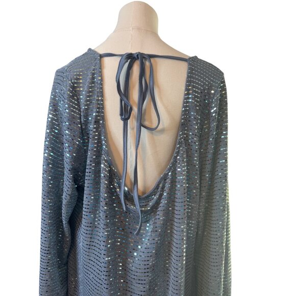 NWT Cider 3XL Sequin Open-Back Long Sleeve Dress - Iridescent Silver - Picture 7 of 14
